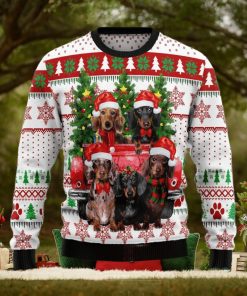Dachshund Red Truck Ugly Sweater For Christmas