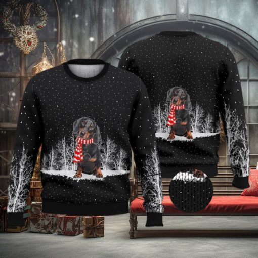 Dachshund Snowy Black Full Print For Dog Lovers 3D Ugly Sweater Christmas Gift Sweater