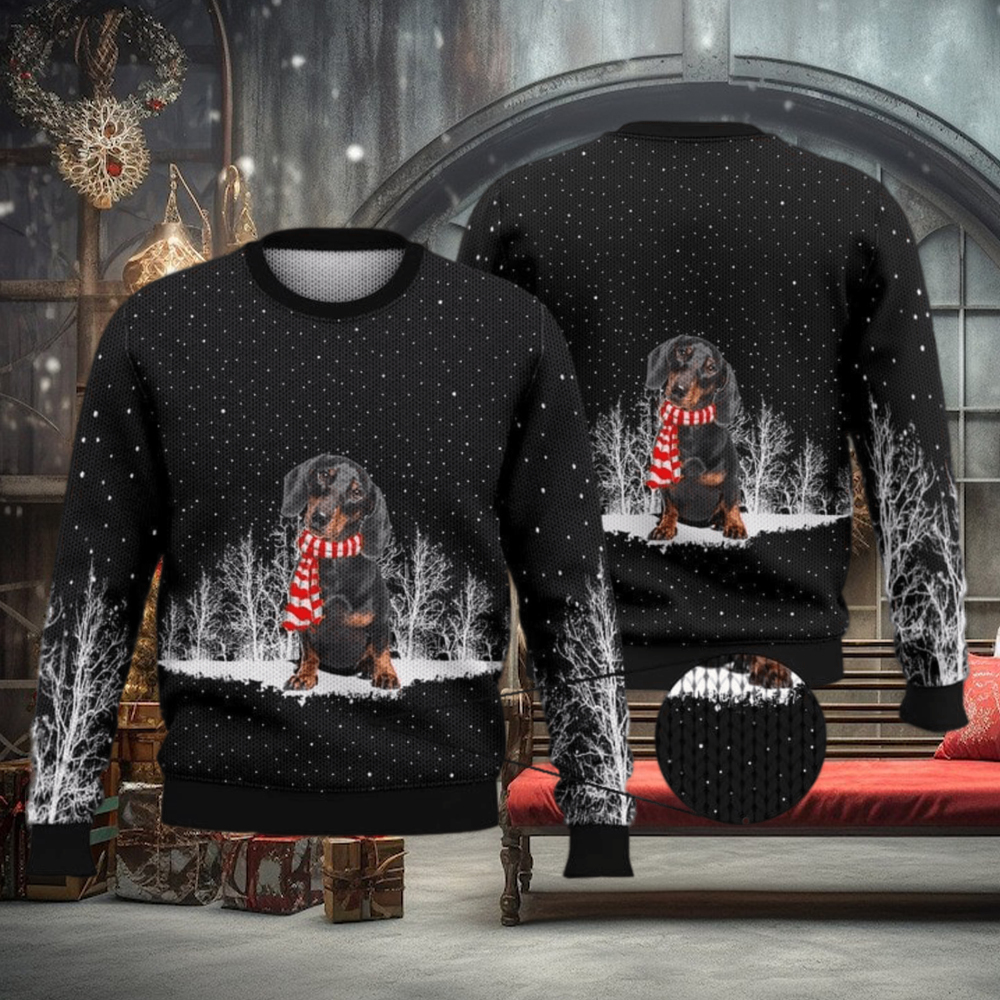 Dachshund Snowy Black Full Print For Dog Lovers 3D Ugly Sweater Christmas Gift Sweater Dachshund Snowy Black Full Print For Dog Lovers 3D Ugly Sweater Christmas Gift Sweater