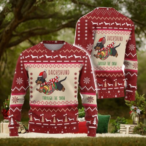 Dachshund Through The Snow Ugly Christmas Sweater Men And Women Christmas Gift Sweater