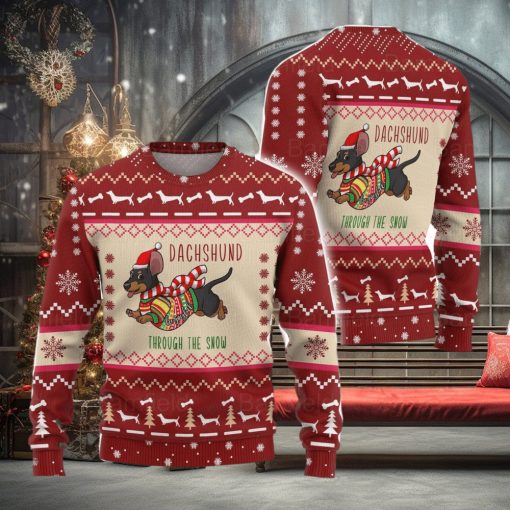 Dachshund Through The Snow Ugly Christmas Sweater Men And Women Christmas Gift Sweater