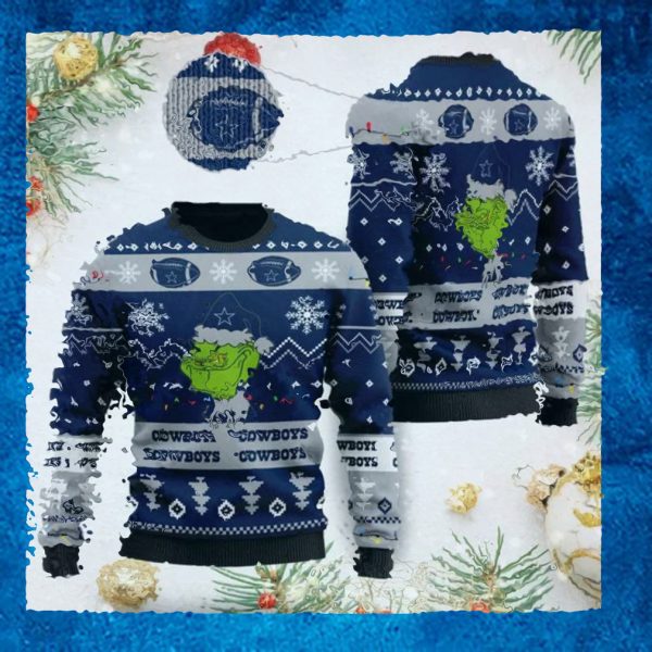 Dallas Cowboys American NFL Football Team Logo Cute Grinch 3D Men And Women Ugly Sweater Shirt For Sport Lovers On Christmas Days