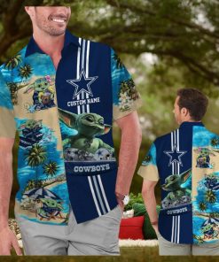 Dallas Cowboys Baby Yoda Name Personalized Short Sleeve Button Up Tropical Hawaiian Shirt