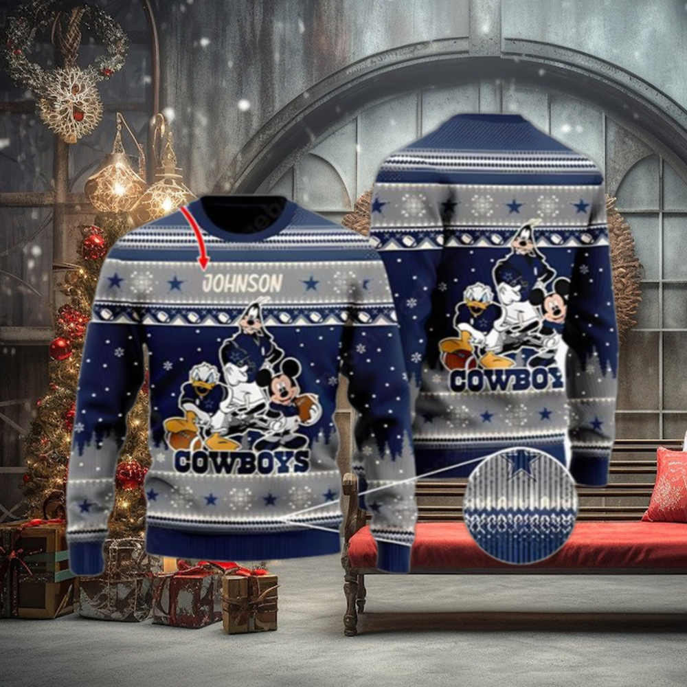 LIMITED DESIGN Dallas Cowboys Disney Characters Personalized Name Ugly  Christmas Sweater