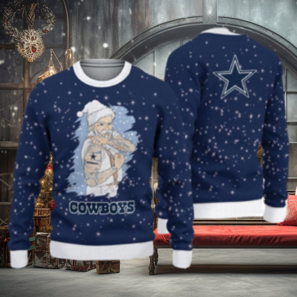 Dallas Cowboys Christmas Santa Claus Tattoo Ugly Christmas Sweater Cute  Christmas Gift - Teeclover