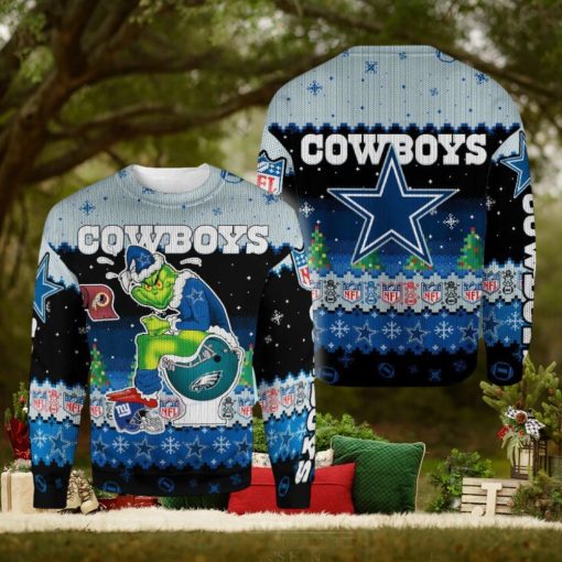 Dallas Cowboys Funny Grinch Knitted Christmas 3D Sweater For Fans