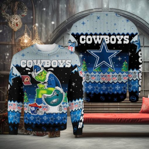 Dallas Cowboys Funny Grinch Knitted Christmas 3D Sweater For Fans