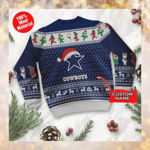 Dallas Cowboys Grateful Dead SKull And Bears Custom Name Ugly Sweater NFL Football Christmas Shirt