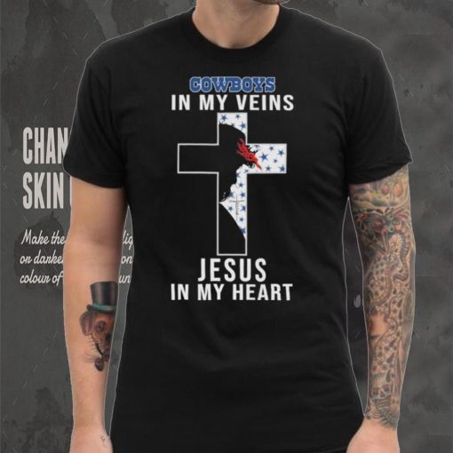 Dallas Cowboys NFL In My Veins Jesus In My Heart Cross 2024 T Shirt