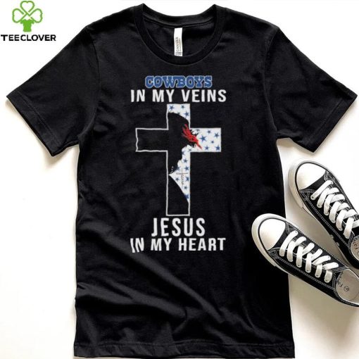 Dallas Cowboys NFL In My Veins Jesus In My Heart Cross 2024 T Shirt