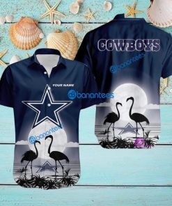 Dallas Cowboys NFL Team With Flamingo Moon Pattern Button Down Hawaiian Shirt For Big Fans Custom Name