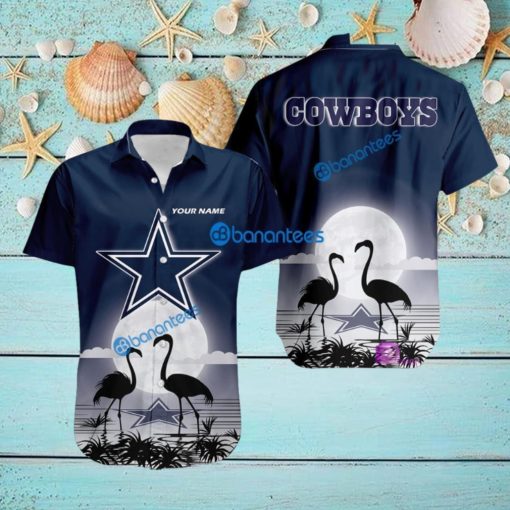 Dallas Cowboys NFL Team With Flamingo Moon Pattern Button Down Hawaiian Shirt For Big Fans Custom Name