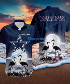 Dallas Cowboys NFL Team With Flamingo Moon Pattern Button Down Hawaiian Shirt For Big Fans Custom Name