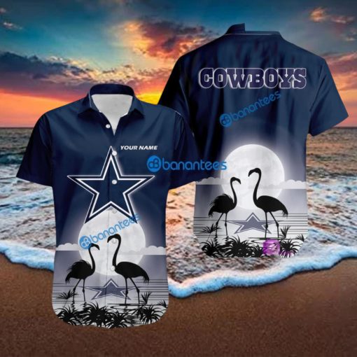 Dallas Cowboys NFL Team With Flamingo Moon Pattern Button Down Hawaiian Shirt For Big Fans Custom Name