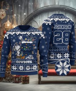 Dallas Cowboys Snoopy Custom Name And Number Ugly Christmas Sweater