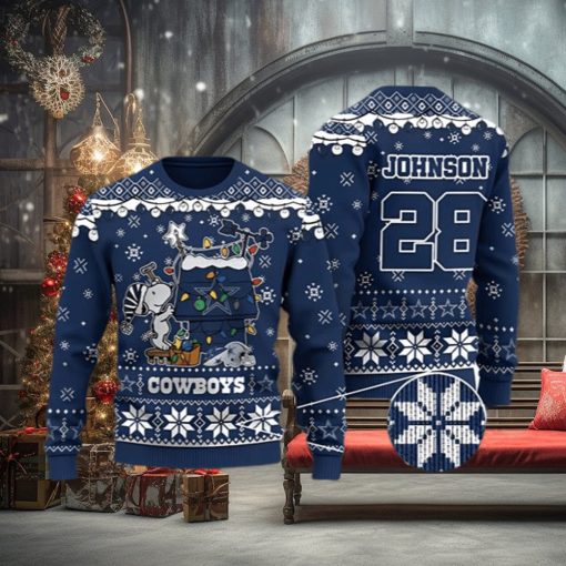 Dallas Cowboys Snoopy Custom Name And Number Ugly Christmas Sweater