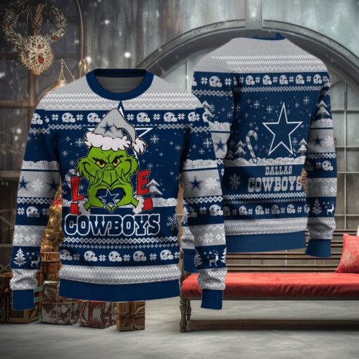 Dallas Cowboys x The Grinch For Merry Christmas 2024 With Love Ugly Sweater