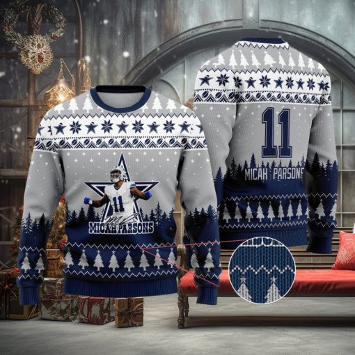 Dallas Cowboys – Micah Parsons #11 Custom Name And Number Ugly Christmas Sweater