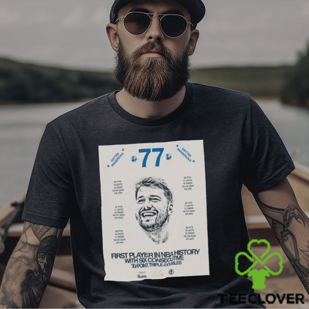 Dallas Mavericks Luka Doncic Is First Player In Nba History With Six Consecutive 30 point Triple Doubles Shirt Dallas Mavericks Luka Doncic Is First Player In Nba History With Six Consecutive 30 point Triple Doubles Shirt