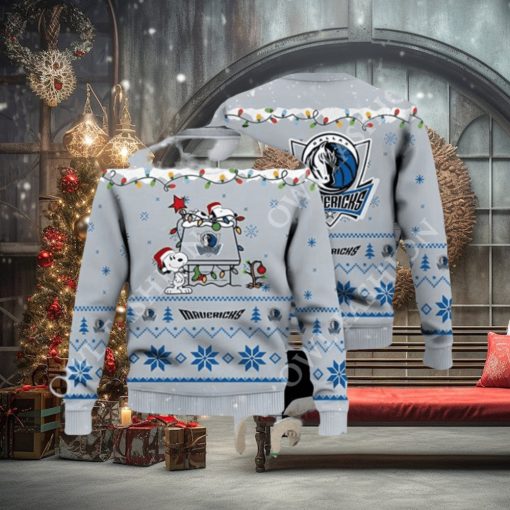 Dallas Mavericks Snoopy Christmas Light Woodstock Ugly Christmas Sweater Jumper