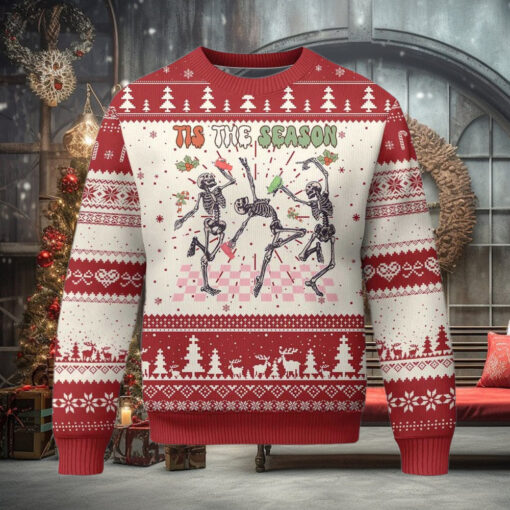 Dancing Skeleton Christmas Ugly Christmas Sweater Tis The Season Retro Boujee Xmas