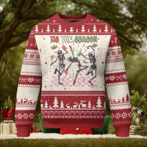 Dancing Skeleton Christmas Ugly Christmas Sweater Tis The Season Retro Boujee Xmas