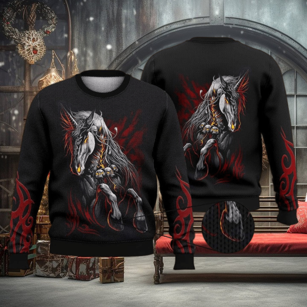 Dark Unicorn Men Women 3D Full Print Ugly Sweater Christmas Gift Sweater Dark Unicorn Men Women 3D Full Print Ugly Sweater Christmas Gift Sweater