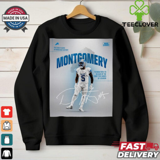 David Montgomery Detroit Lions NFL To Rush For A TD In Each Of The First Five Games Of A Season Signature Poster t shirt