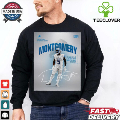 David Montgomery Detroit Lions NFL To Rush For A TD In Each Of The First Five Games Of A Season Signature Poster t shirt