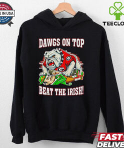 Dawgs on Top Beat the Irish Georgia Bulldogs Mascot Shirt, featuring a bold graphic with the Georgia Bulldogs mascot and the phrase 