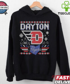 Dayton Flyers Basketball Ugly Christmas Shirt festive and fun holiday design combining Dayton Flyers basketball with an ugly Christmas sweater theme