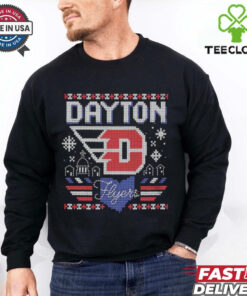 Dayton Flyers Basketball Ugly Christmas Shirt festive and fun holiday design combining Dayton Flyers basketball with an ugly Christmas sweater theme