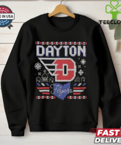 Dayton Flyers Basketball Ugly Christmas Shirt festive and fun holiday design combining Dayton Flyers basketball with an ugly Christmas sweater theme