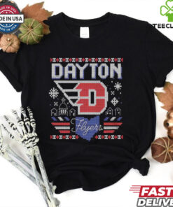 Dayton Flyers Basketball Ugly Christmas Shirt festive and fun holiday design combining Dayton Flyers basketball with an ugly Christmas sweater theme