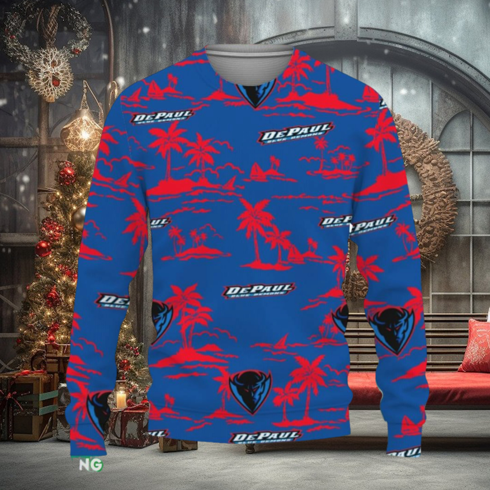 DePaul Blue Demons Aloha Hawaii Beach Knitted Xmas 3D Sweater Gift Holidays DePaul Blue Demons Aloha Hawaii Beach Knitted Xmas 3D Sweater Gift Holidays