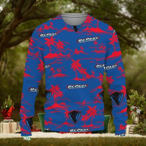 DePaul Blue Demons Aloha Hawaii Beach Knitted Xmas 3D Sweater Gift Holidays