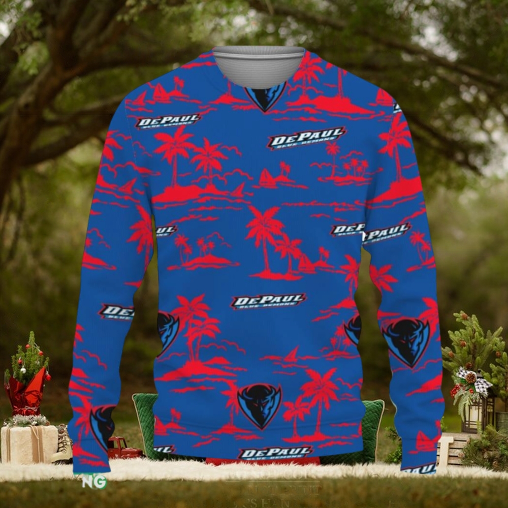 DePaul Blue Demons Aloha Hawaii Beach Knitted Xmas 3D Sweater Gift Holidays DePaul Blue Demons Aloha Hawaii Beach Knitted Xmas 3D Sweater Gift Holidays