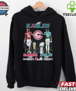 DeVonta Smith Alabama Crimson Tide On Saturdays x Philadelphia Eagles Philly On Sundays Helmet Signature T shirts