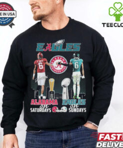 DeVonta Smith Alabama Crimson Tide On Saturdays x Philadelphia Eagles Philly On Sundays Helmet Signature T shirts