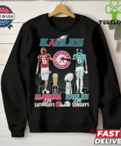 DeVonta Smith Alabama Crimson Tide On Saturdays x Philadelphia Eagles Philly On Sundays Helmet Signature T shirts