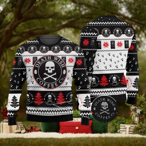 Death Wish Coffee Drinking Lovers Ugly Christmas Sweater Unisex 3D Sweater Christmas Gift