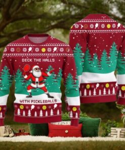Deck The Hall Pickleball Santa Ugly Christmas Sweater