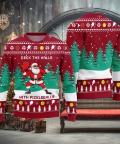 Deck The Hall Pickleball Santa Ugly Christmas Sweater