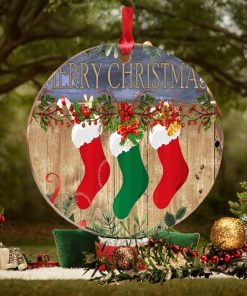 Decorative Ornaments Wood Grain Merry Christmas Stockings Acrylic Discs with Hole 3 Inch Christmas Tree Hanging Ornaments for Christmas Tree Decor Gay Holiday Souvenir Inspiration Gifts