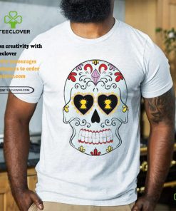 Deep Sky Blue Sugar Skull With Yellow Flowers T Shirt