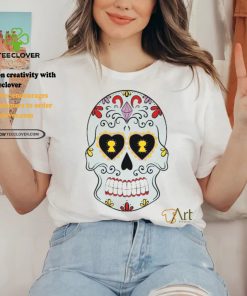 Deep Sky Blue Sugar Skull With Yellow Flowers T Shirt 1 Deep Sky Blue Sugar Skull With Yellow Flowers T Shirt