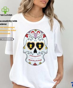 Deep Sky Blue Sugar Skull With Yellow Flowers T Shirt 2 Deep Sky Blue Sugar Skull With Yellow Flowers T Shirt