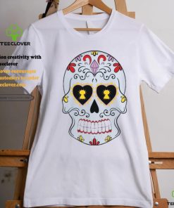 Deep Sky Blue Sugar Skull With Yellow Flowers T Shirt 3 Deep Sky Blue Sugar Skull With Yellow Flowers T Shirt