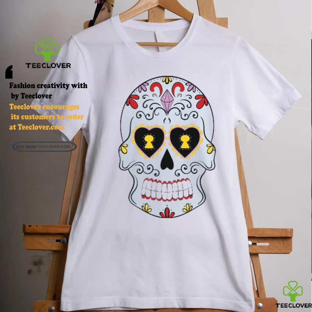 Deep Sky Blue Sugar Skull With Yellow Flowers T Shirt Deep Sky Blue Sugar Skull With Yellow Flowers T Shirt
