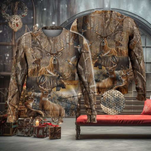 Deer Autumn Forest For Hunting Lovers 3D Full Print Ugly Sweater Christmas Gift Sweater